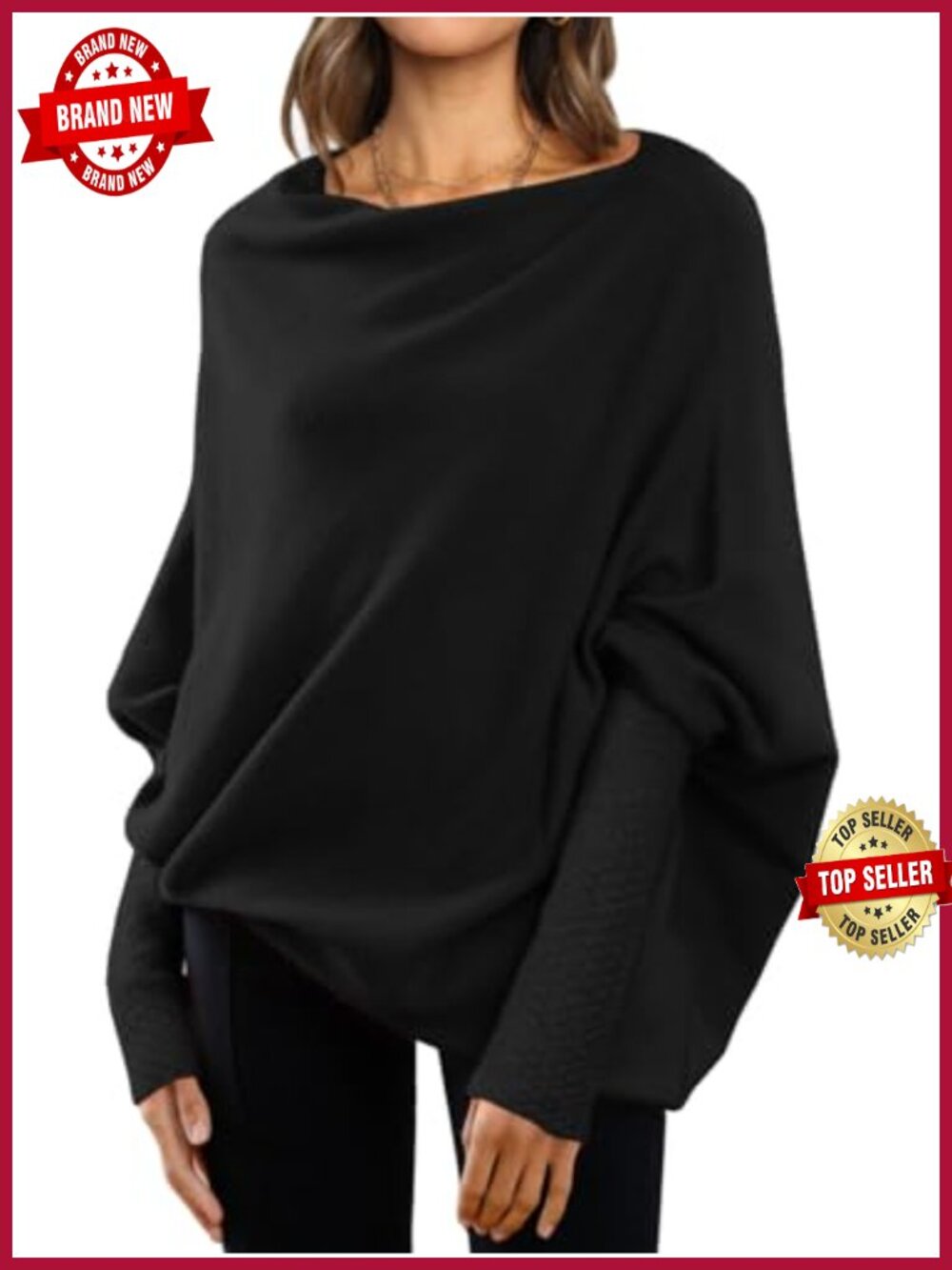 Oversized Batwing Sweater Asymmetrical Cowl Neck Tunic Pullover